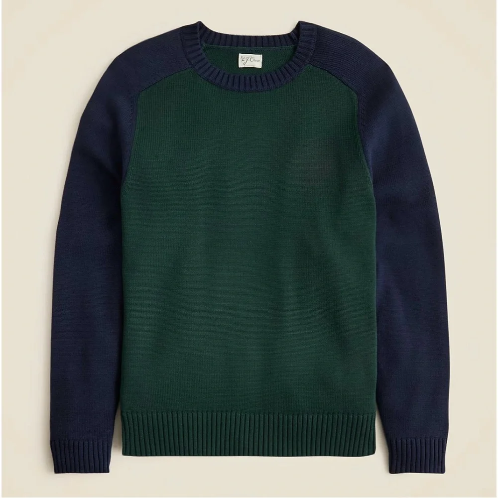 NWT J. Crew Heritage Cotton Sweater Colorblock Green Navy Blue